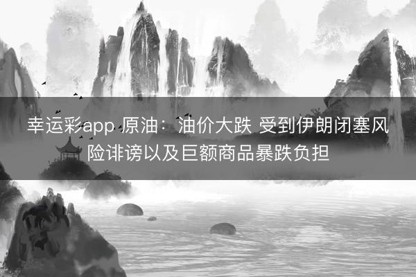 幸运彩app 原油：油价大跌 受到伊朗闭塞风险诽谤以及巨额商品暴跌负担