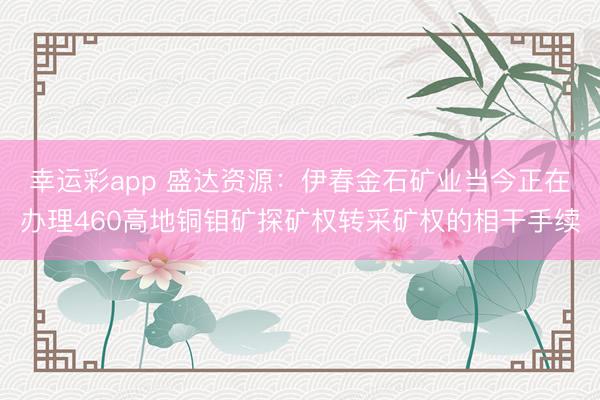 幸运彩app 盛达资源：伊春金石矿业当今正在办理460高地铜钼矿探矿权转采矿权的相干手续