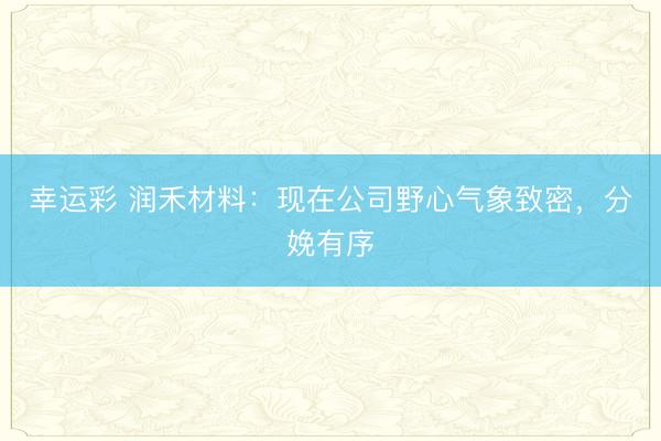 幸运彩 润禾材料：现在公司野心气象致密，分娩有序