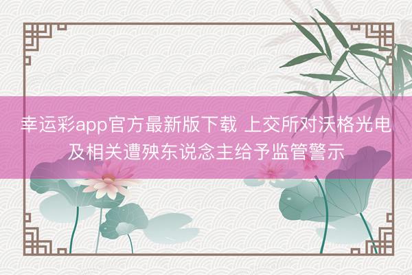 幸运彩app官方最新版下载 上交所对沃格光电及相关遭殃东说念主给予监管警示