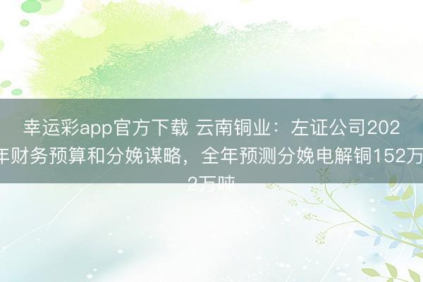 幸运彩app官方下载 云南铜业：左证公司2025年财务预算和分娩谋略，全年预测分娩电解铜152万吨
