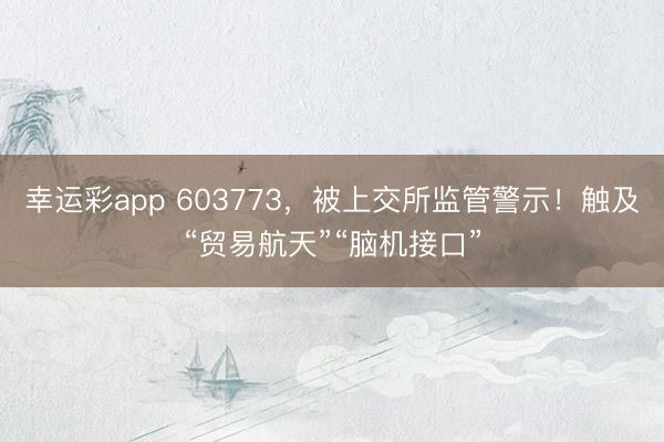 幸运彩app 603773,被上交所监管警示!触及“贸易航天”“脑机接口”