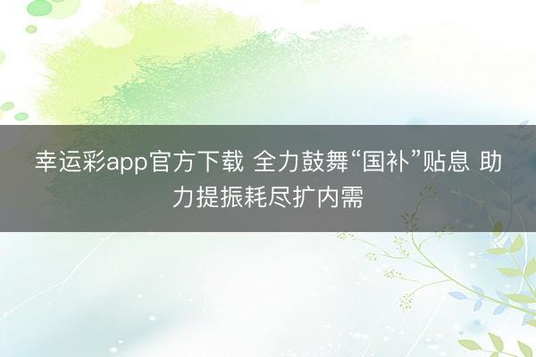 幸运彩app官方下载 全力鼓舞“国补”贴息 助力提振耗尽扩内需