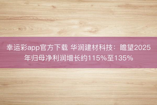 幸运彩app官方下载 华润建材科技：瞻望2025年归母净利润增长约115%至135%