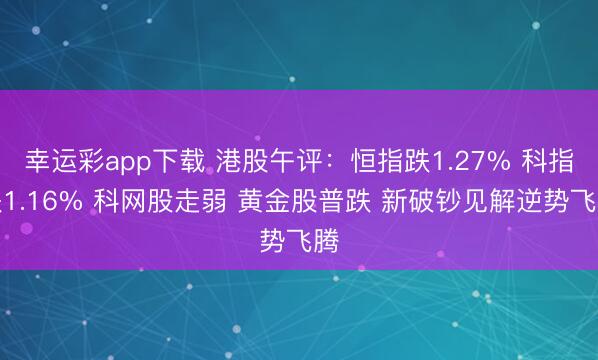 幸运彩app下载 港股午评：恒指跌1.27% 科指跌1.16% 科网股走弱 黄金股普跌 新破钞见解逆势飞腾