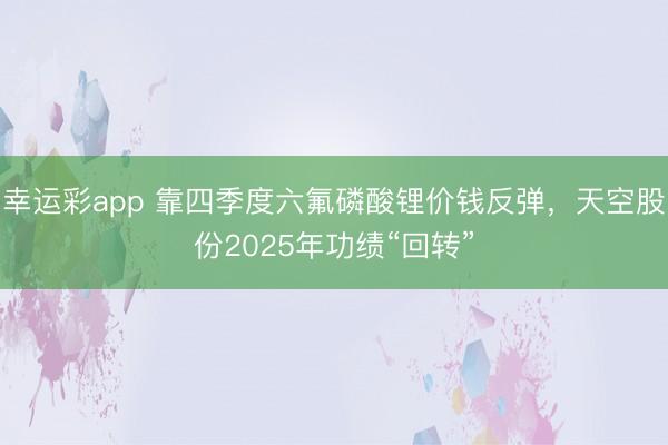幸运彩app 靠四季度六氟磷酸锂价钱反弹，天空股份2025年功绩“回转”