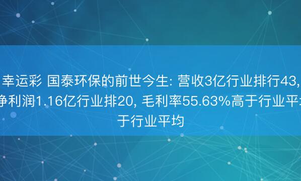 幸运彩 国泰环保的前世今生: 营收3亿行业排行43， 净利润1.16亿行业排20， 毛利率55.63%高于行业平均