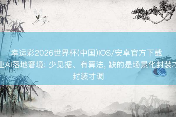 幸运彩2026世界杯(中国)IOS/安卓官方下载 工业AI落地窘境: 少见据、有算法， 缺的是场景化封装才调